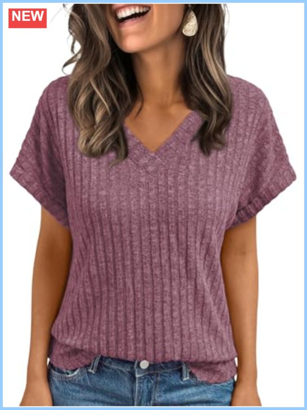 Women's Soft Lightweight V-Neck Short Sleeve Tunic Top Blouse Stretchable